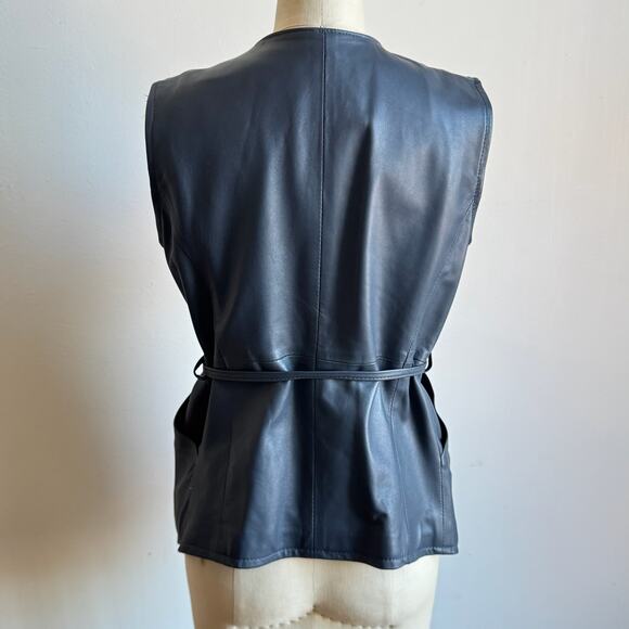 SARACENO BELLAGIO Blue Leather Belted Vest - Picture 3 of 11